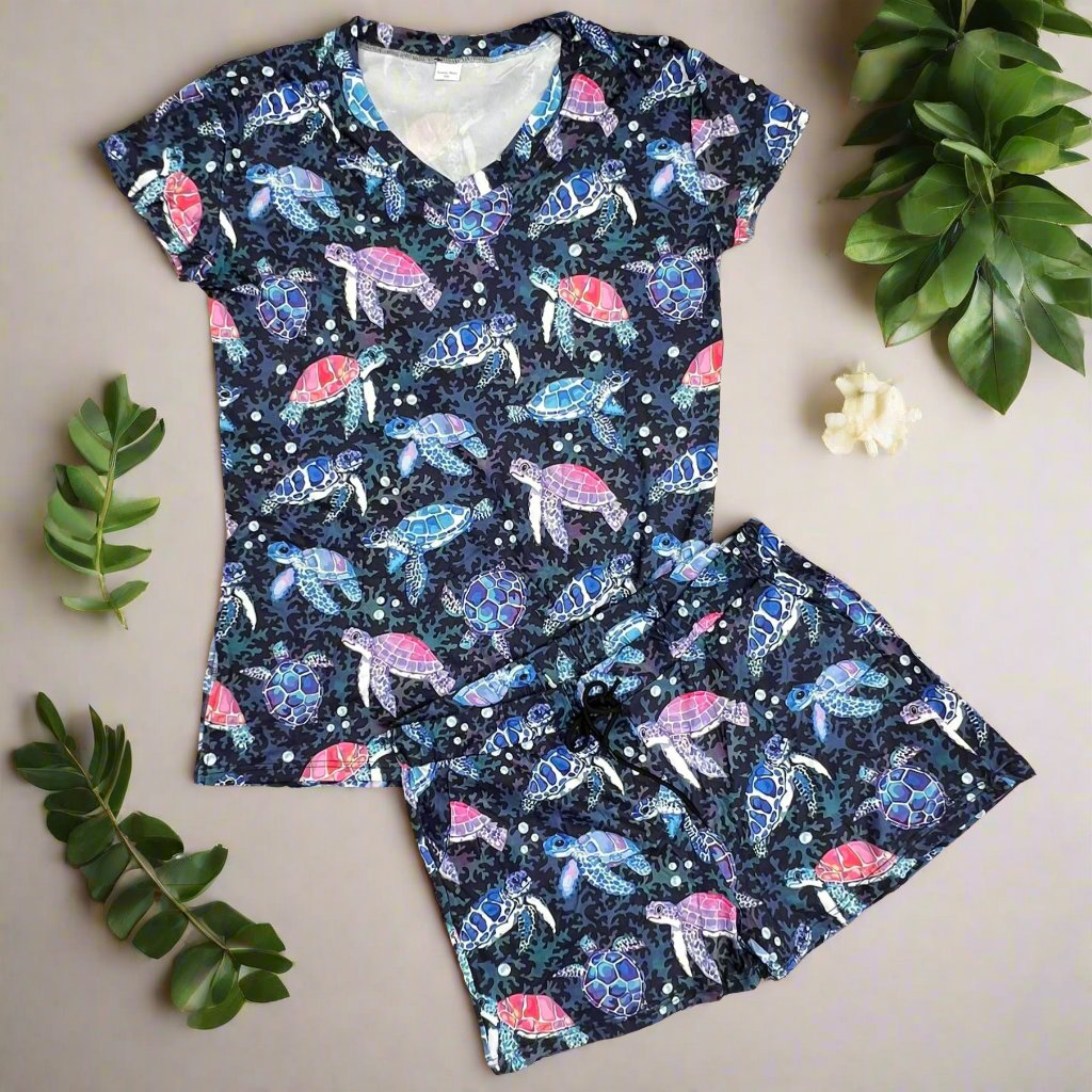 Cloud Soft Stretchy 2 Pcs Pajama Set w/ Pockets - Turtles