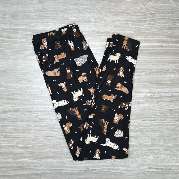 Puppy Dog Print Soft Stretchy Black Leggings