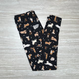 Puppy Dog Print Soft Stretchy Black Leggings