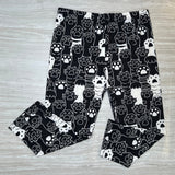 All Paws Up - Cute Black & White Print Capri Leggings