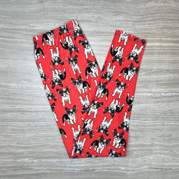 Dogs In Glasses Print Red Leggings