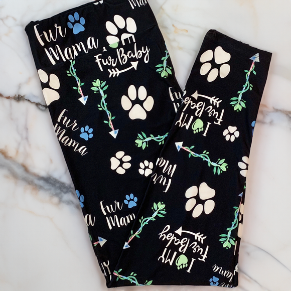 Fur Mama Paw & Arrow Print Soft Black Leggings