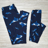 Orca Whale Print Blue Leggings - Adult & Kids - Full Length