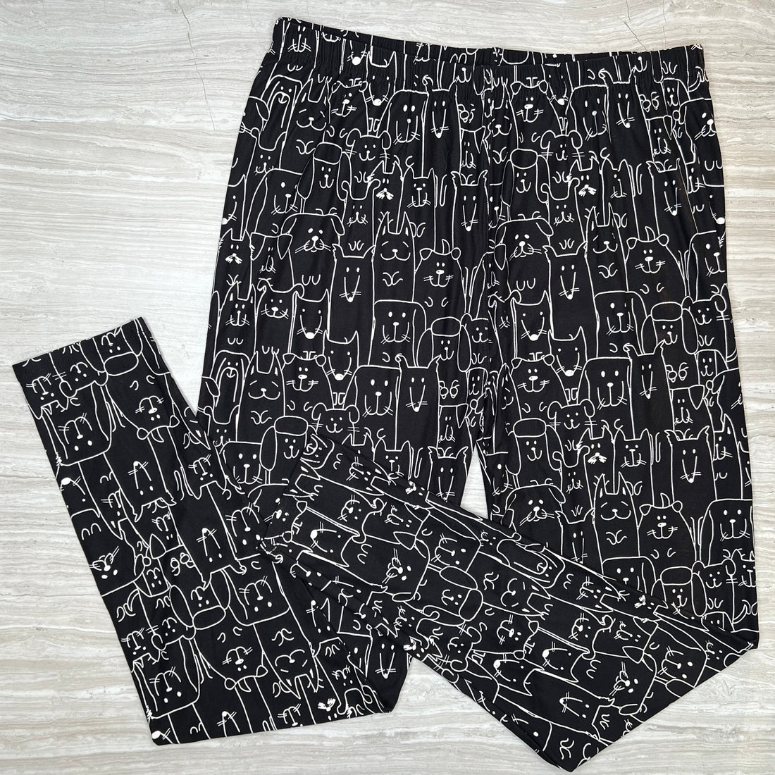 Best Friend - Cats & Dogs Print Soft Black Leggings -Adult & Kids Sizes