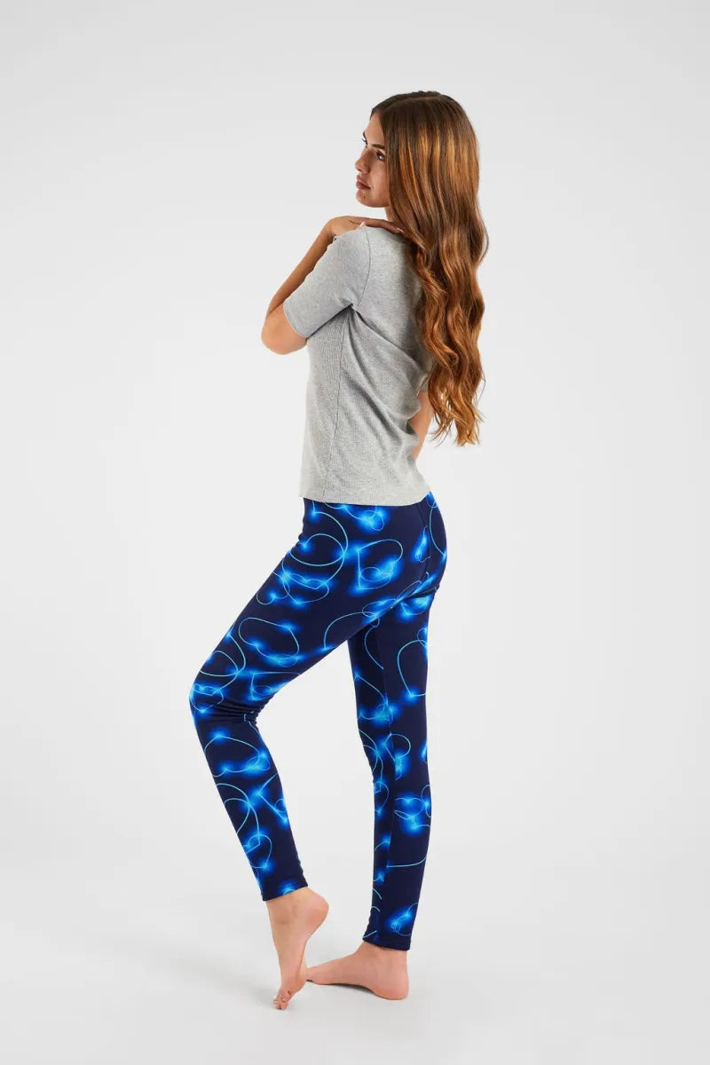 Neon Blue Heart Print Leggings - Adult & Kid Sizes