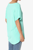 Women's Wide V-Neck Cuffed Short Sleeve Curved Hem Luxe Jersey Top
