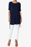 Tie Up Ruched Side Dolman Short Sleeve Round Neck Jersey Tee