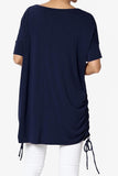 Tie Up Ruched Side Dolman Short Sleeve Round Neck Jersey Tee