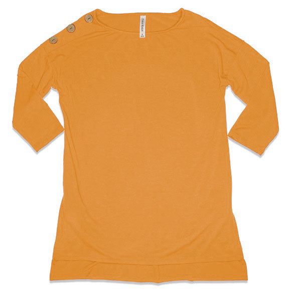 Mustard Yellow 3/4 Sleeve Boat Neck Top With Button Accent Detail
