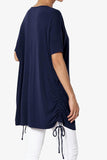 Tie Up Ruched Side Dolman Short Sleeve Round Neck Jersey Tee