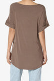 Women's Wide V-Neck Cuffed Short Sleeve Curved Hem Luxe Jersey Top