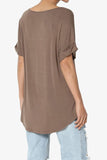 Women's Wide V-Neck Cuffed Short Sleeve Curved Hem Luxe Jersey Top