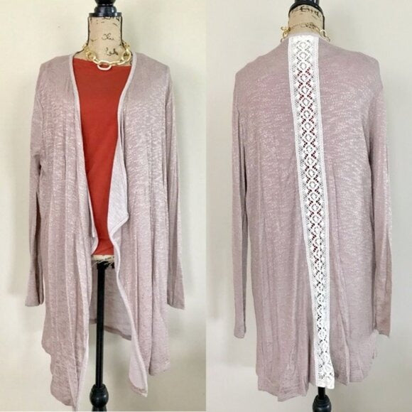 Waterfall Longline Cardigan With Lace Back Detail