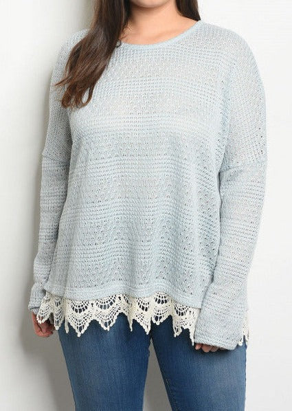 Scallop Crochet Lace Detail Sweater