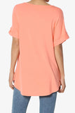 Women's Wide V-Neck Cuffed Short Sleeve Curved Hem Luxe Jersey Top