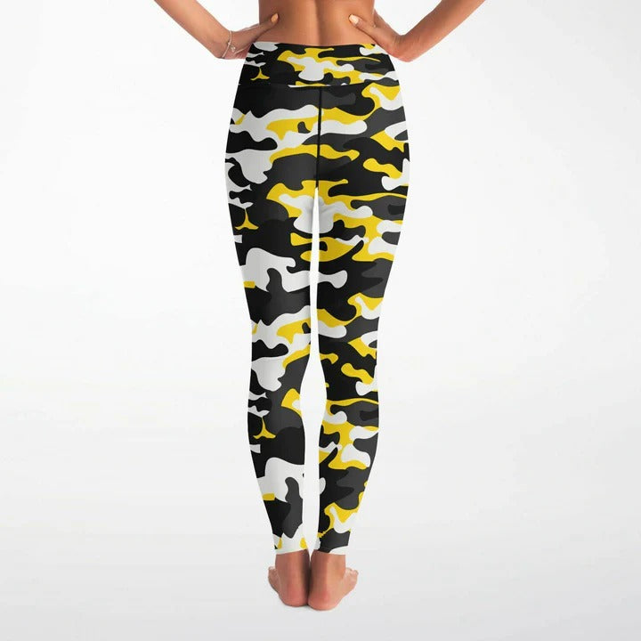 Black & Yellow Camo Print Soft Leggings