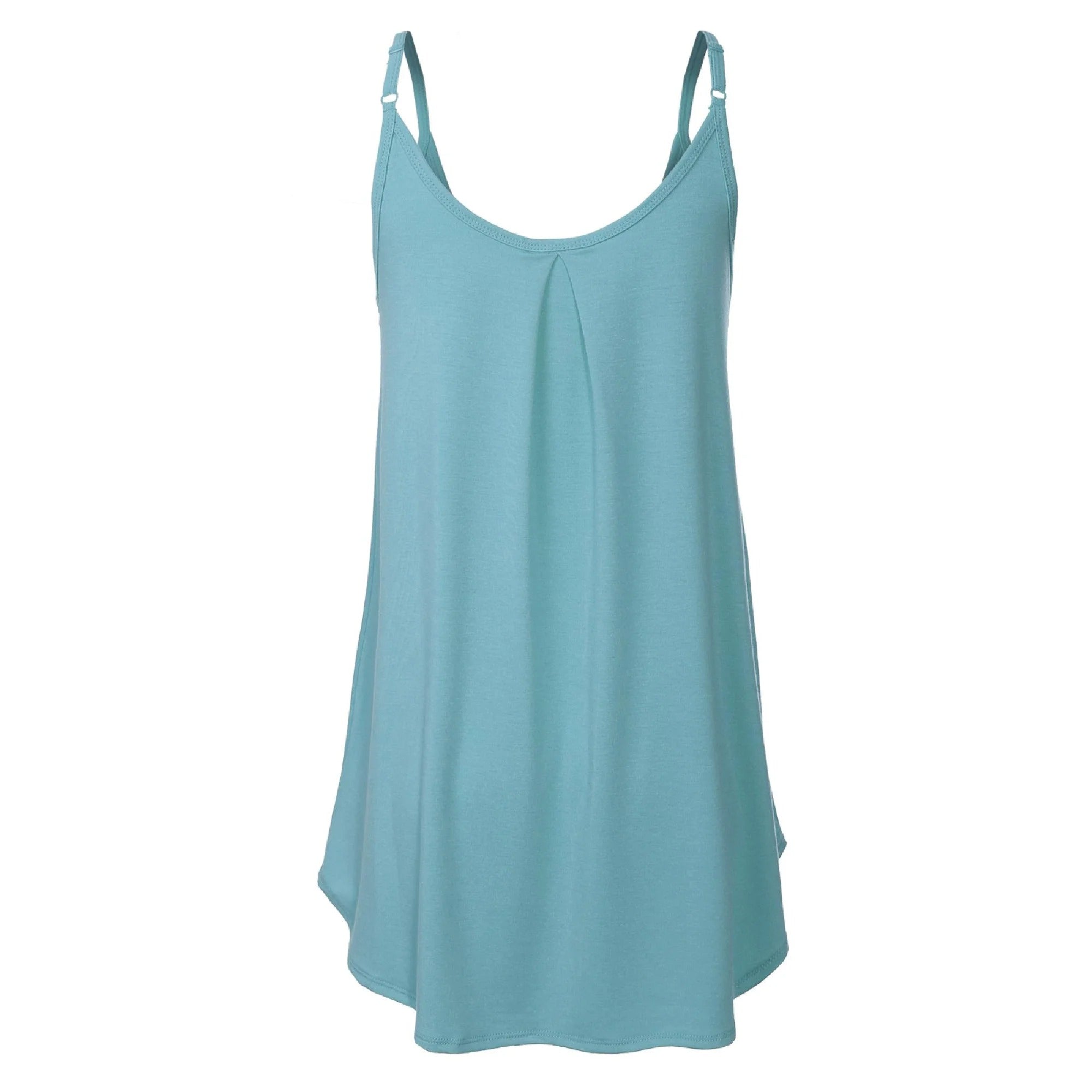 Pleated Adjustable Spaghetti Strap Camisole Sleeveless Tops Loose Fit Beach Tank