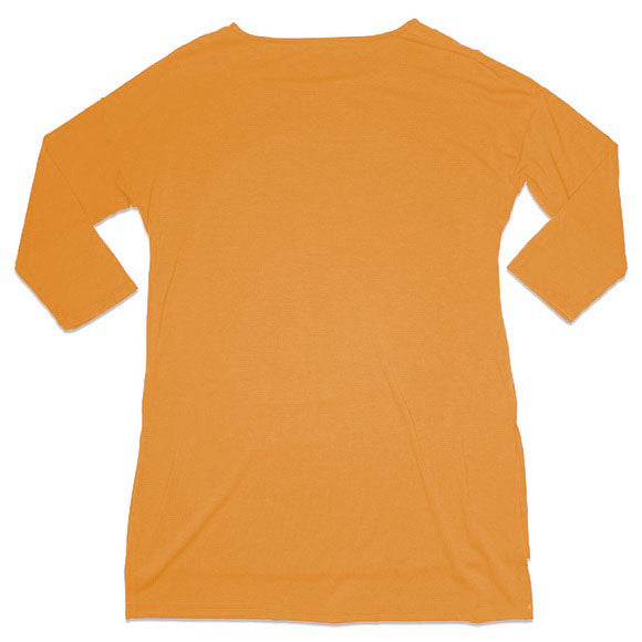 Mustard Yellow 3/4 Sleeve Boat Neck Top With Button Accent Detail