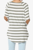 Boat Neck Striped Long Sleeve Elbow Patch Top