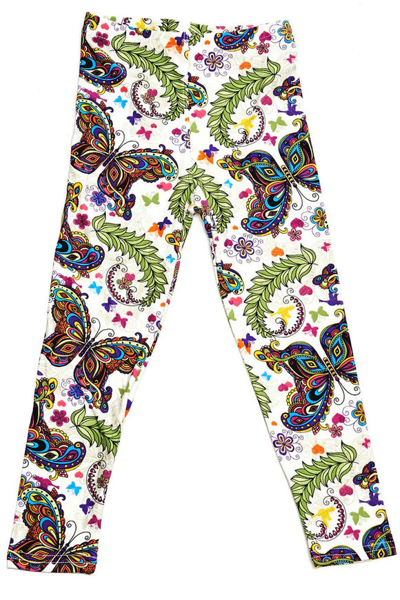 Colorful Floral Garden Butterfly Print Kids Soft Leggings