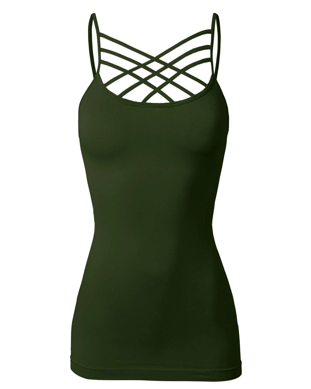 Color Seamless Strappy Caged Stretch Cami Top