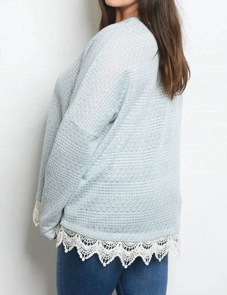 Scallop Crochet Lace Detail Sweater