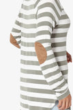 Boat Neck Striped Long Sleeve Elbow Patch Top