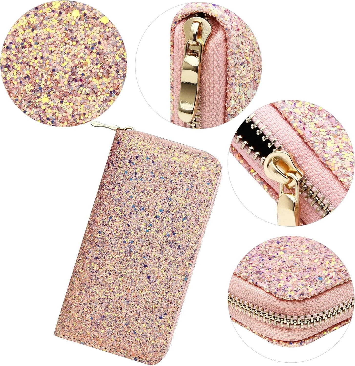 White Glitter Zipper Wallet