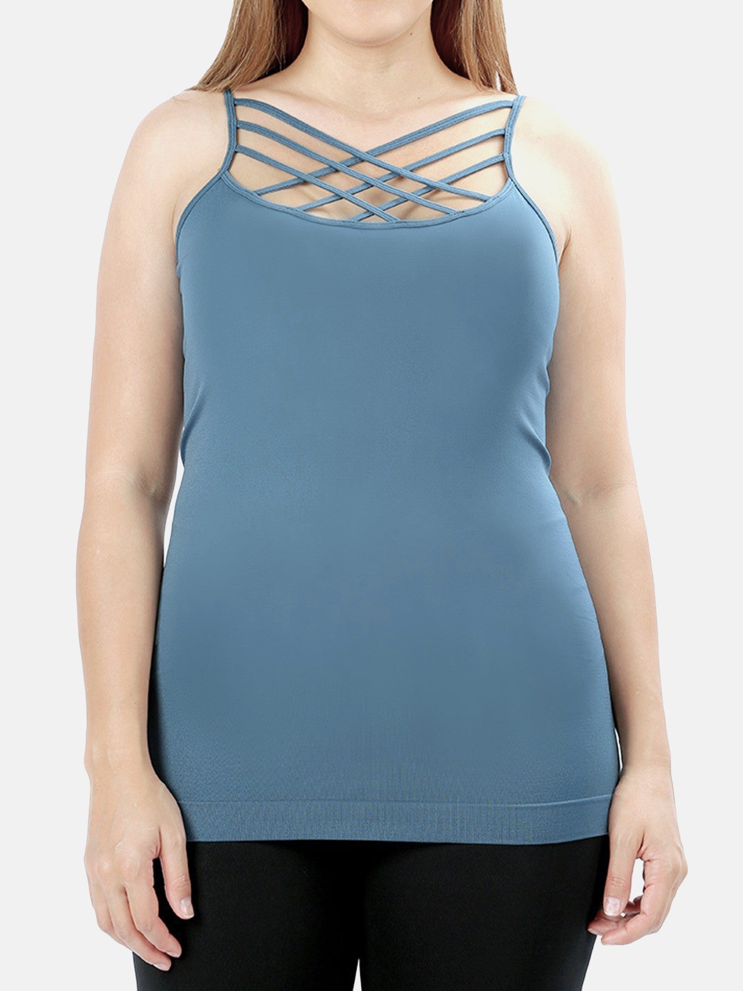 Color Seamless Strappy Caged Stretch Cami Top
