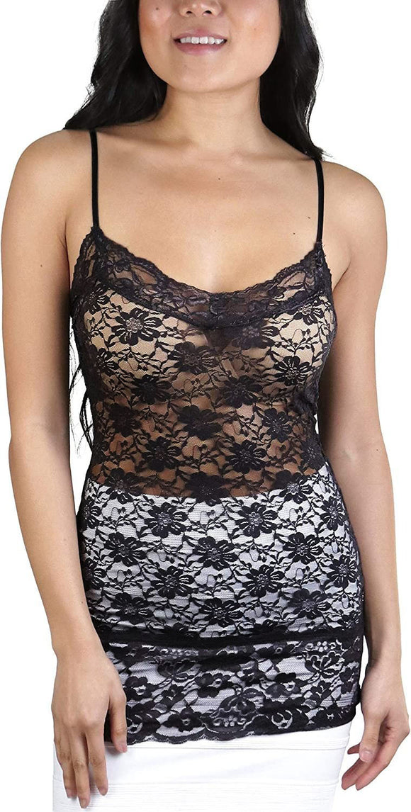 Black Floral Lace V Neck Camisole
