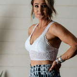 Women's Sexy Lace V Neck Padded Racerback Bralette T-back Crop Top