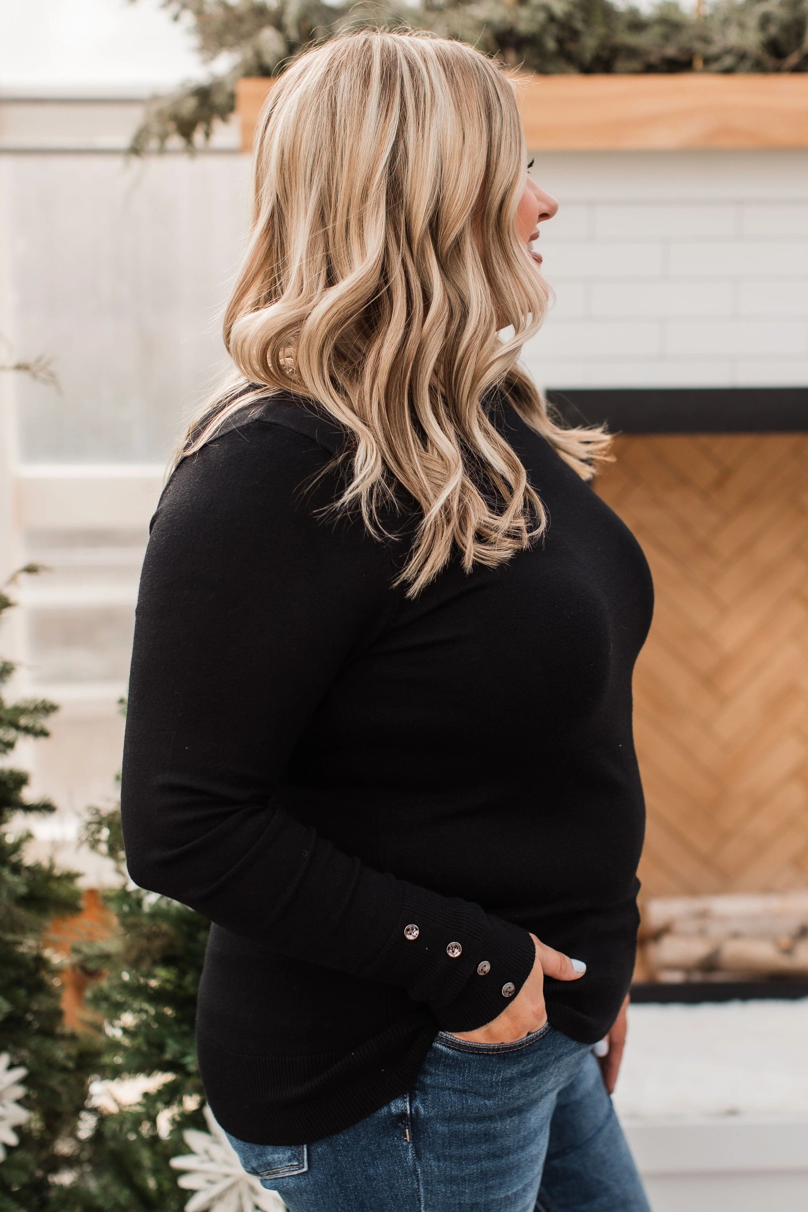 Long Sleeve Button Cuff Sweater