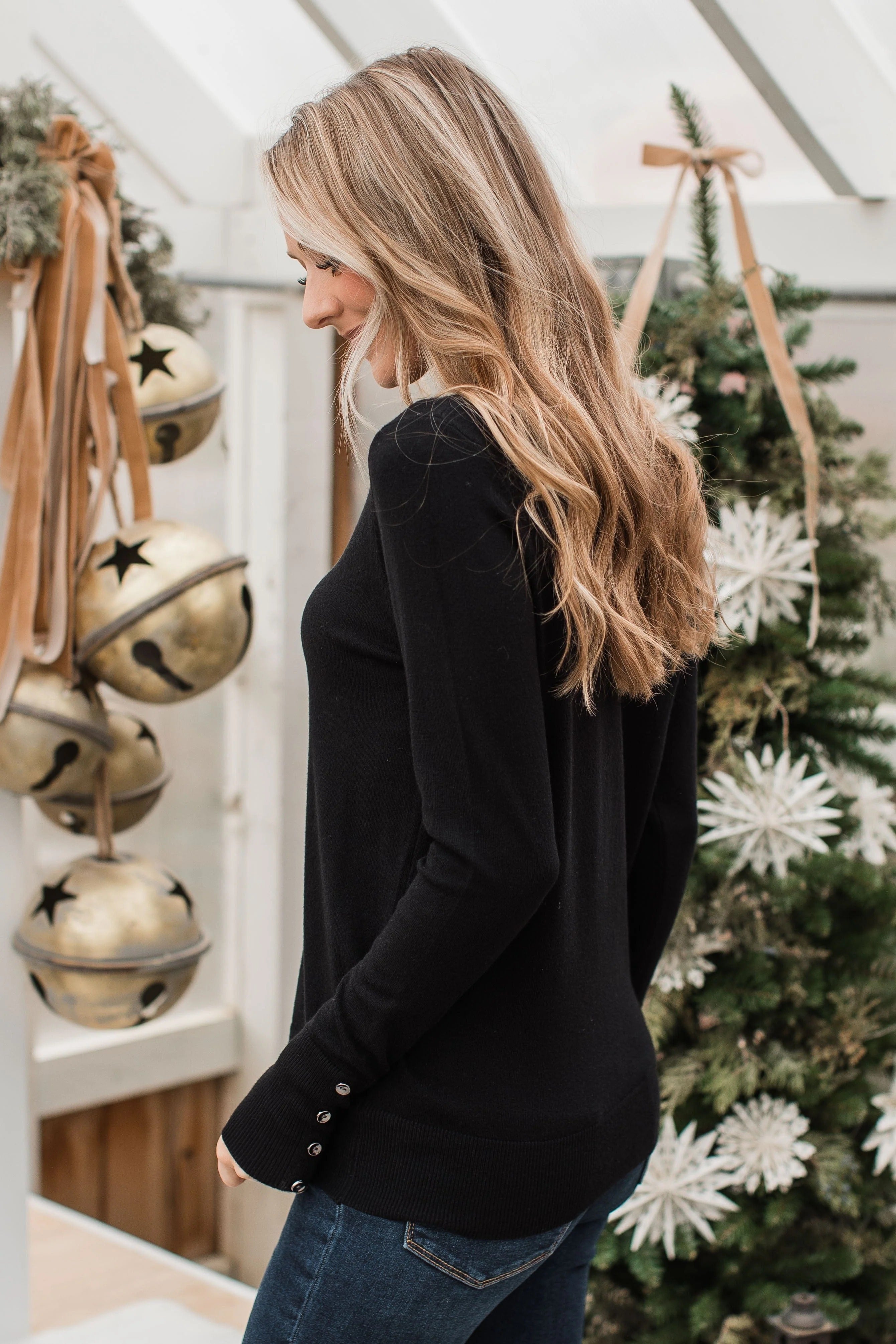 Long Sleeve Button Cuff Sweater