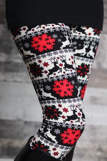 Christmas Snowflake Reindeer Print Leggings - Adult & Kid Sizes