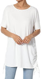 Tie Up Ruched Side Dolman Short Sleeve Round Neck Jersey Tee