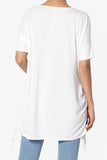 Tie Up Ruched Side Dolman Short Sleeve Round Neck Jersey Tee