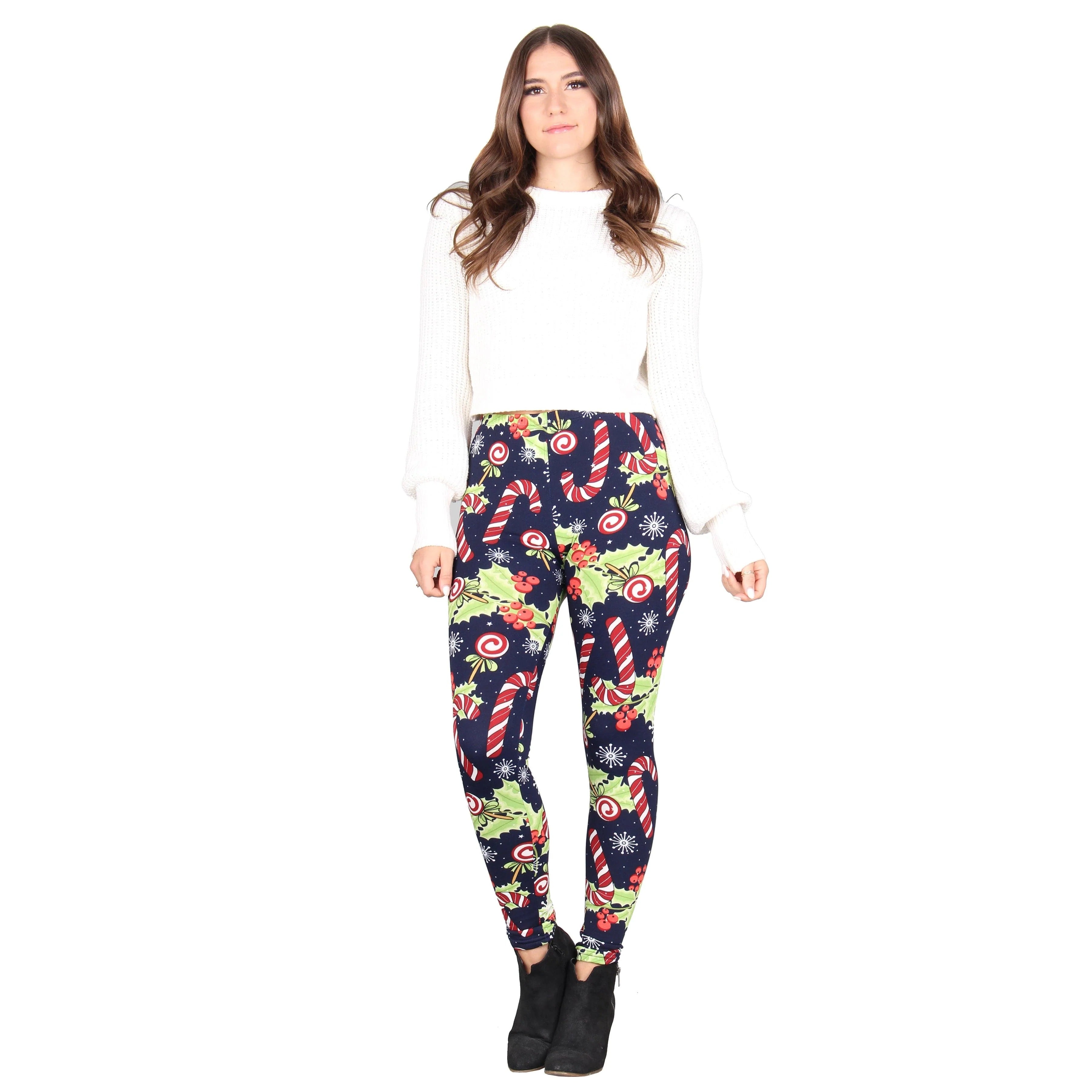 Holly and Candy Canes CHristmas Print Soft Leggings