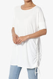 Tie Up Ruched Side Dolman Short Sleeve Round Neck Jersey Tee