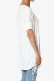 Tie Up Ruched Side Dolman Short Sleeve Round Neck Jersey Tee