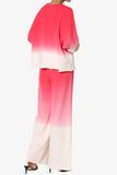 Cotton Ombre Dip Dye French Terry Long Sleeve Top Wide Leg Lounge Pants w/ Pockets Tracksuit SET - Ruby