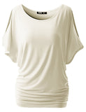 Modal Rayon Cold Shoulder Dolman Top - White
