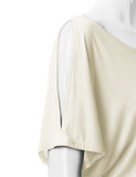 Modal Rayon Cold Shoulder Dolman Top - White