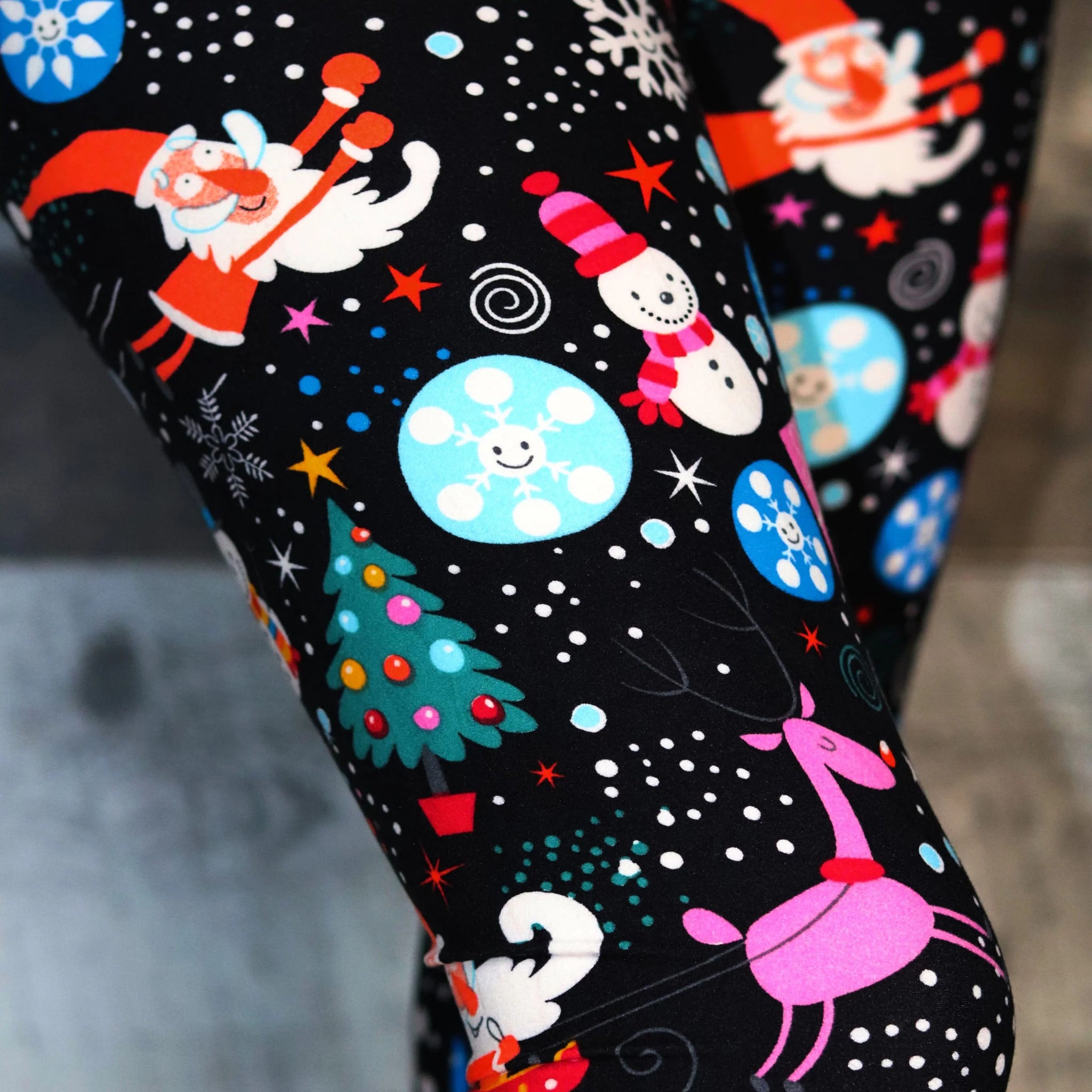 Flying Santa Christmas Print Leggings - Adult & Kid Sizes