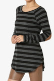 Boat Neck Striped Long Sleeve Elbow Patch Top