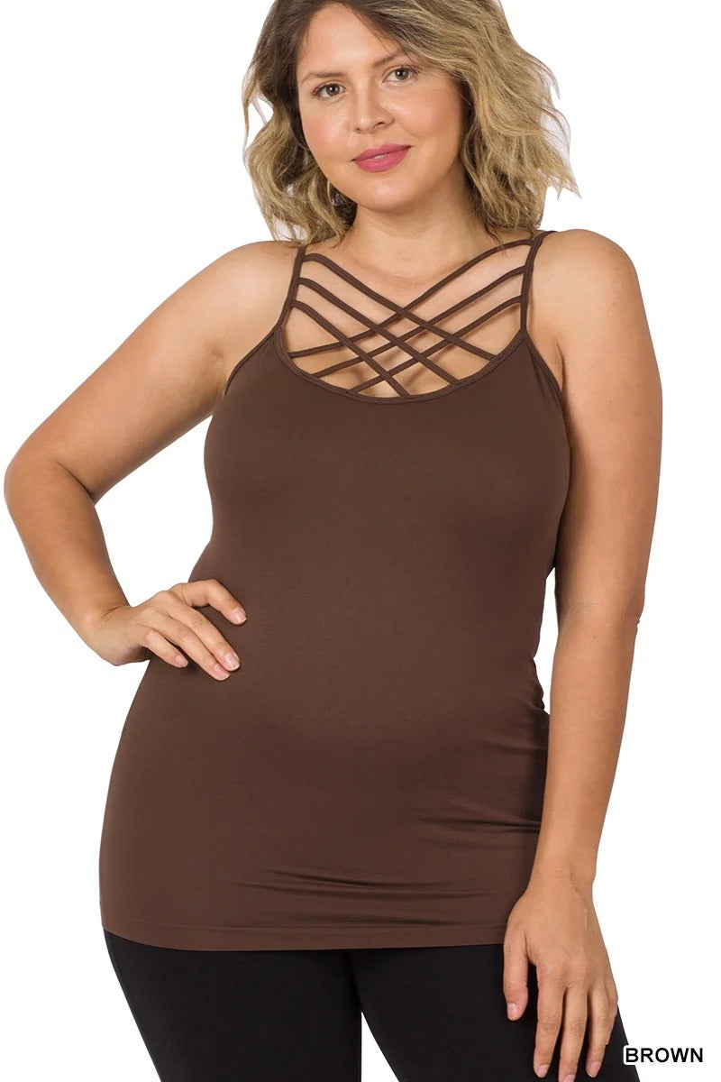 Color Seamless Strappy Caged Stretch Cami Top