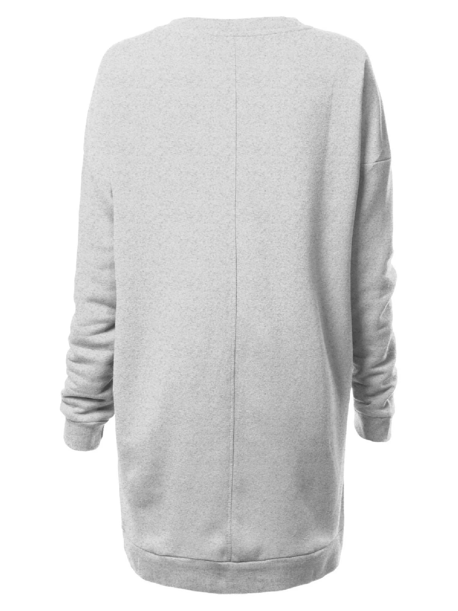 Casual Oversized Loose Fit Crew Neck Long Sleeves Fleece Pullover Sweatshirts Tunic w/ Pockets