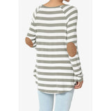 Boat Neck Striped Long Sleeve Elbow Patch Top