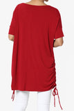Tie Up Ruched Side Dolman Short Sleeve Round Neck Jersey Tee
