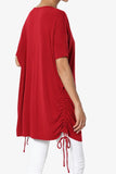 Tie Up Ruched Side Dolman Short Sleeve Round Neck Jersey Tee