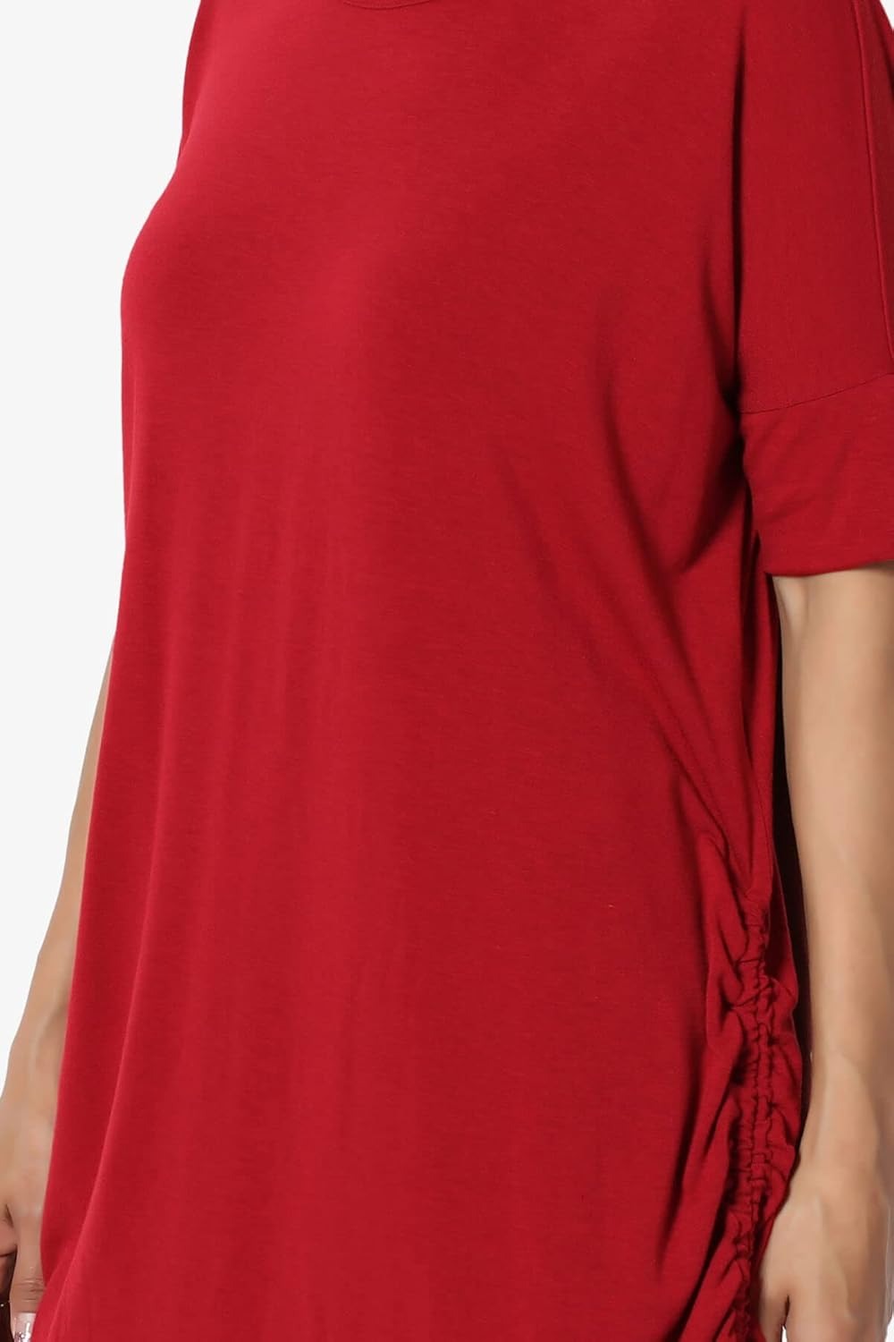 Tie Up Ruched Side Dolman Short Sleeve Round Neck Jersey Tee